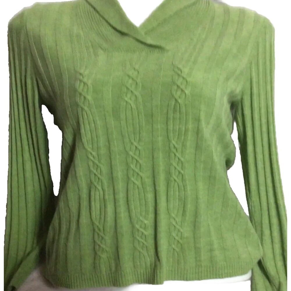Soft Green Shawl Collar Soft Acrylic Sweater Cable Knit Women Size Large